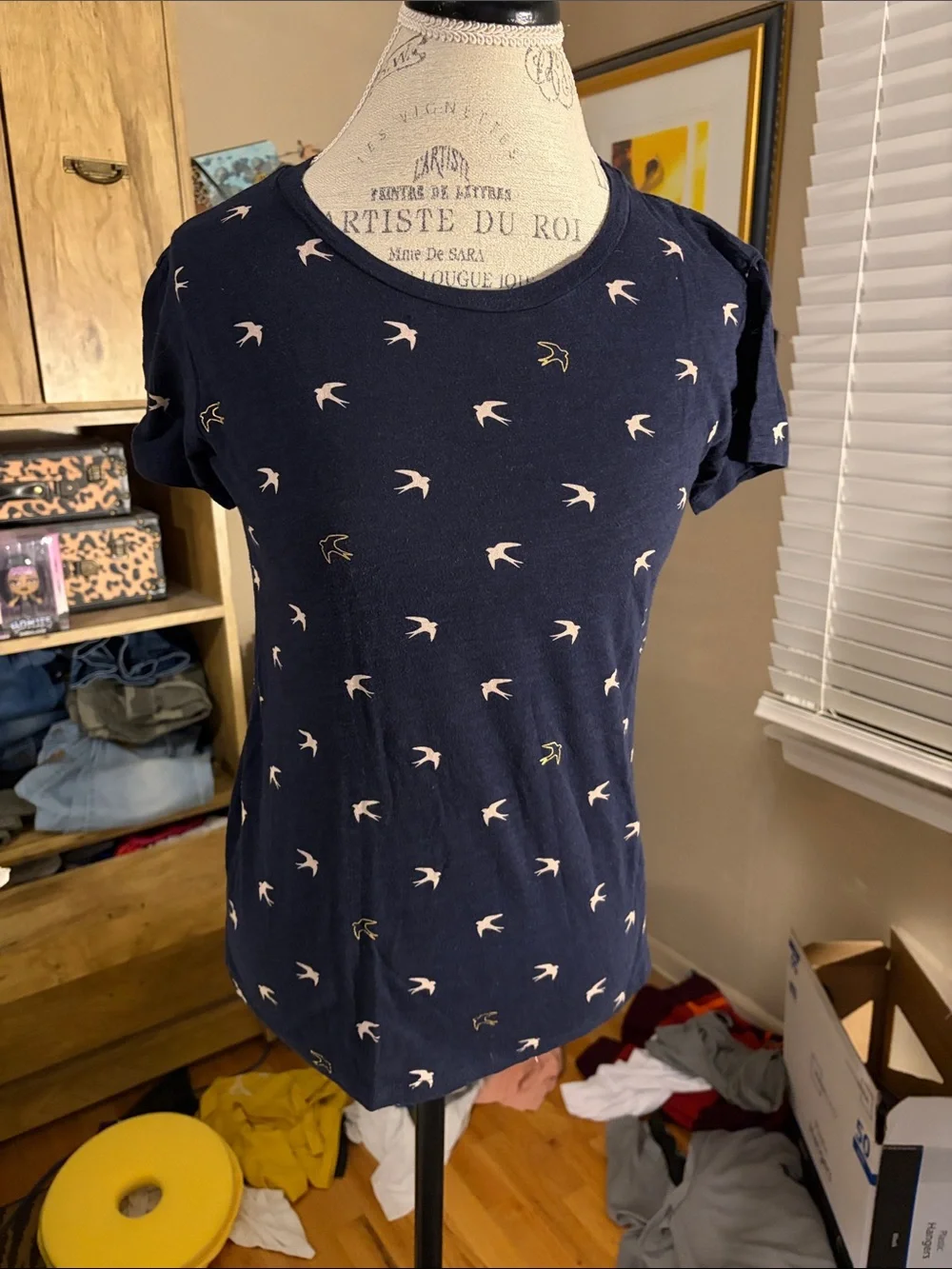J Crew Navy Short-Sleeve Bird Print Tee- XS